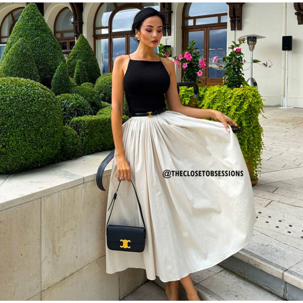 Zara NWT Cream Textured Cotton High Waist Pleated Full Midi Skirt M L - Picture 7 of 16